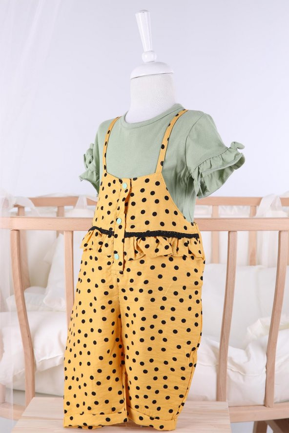 Babyhola Puantiyeli Askılı Tulum Bluz Kız Bebek Çocuk Yazlık Takım 831 - 2