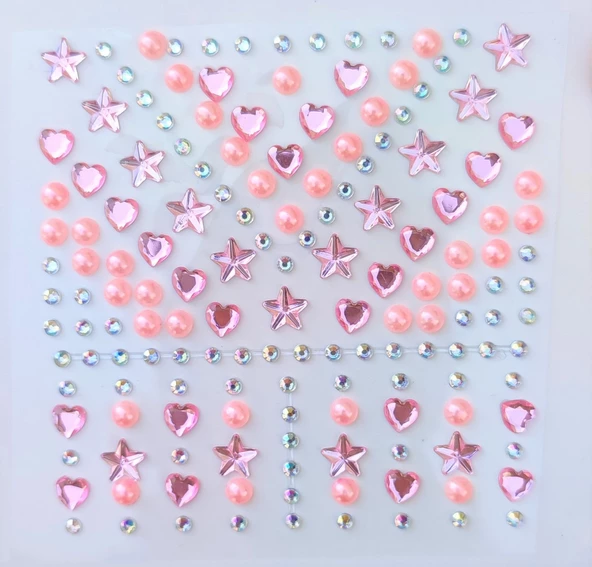 Açık Pembe İnci, Yıldız, Kalpli Model 159 Adet Işıltılı Yüz Ve Vücut Taşı Sticker - 3