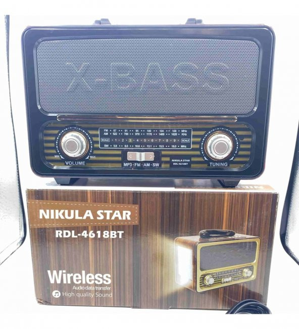 Nikula Star (TF Card-Bluetooth-Usb-Aux) Işıldaklı XBASS Radyo RDL-4618BT-ab-ab