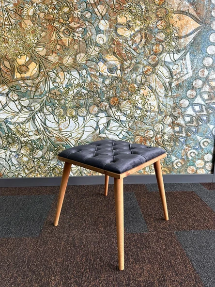 DTM HOME Kare Antrasit Ahşap Çerçeveli Kapitone Puf Bench - 4