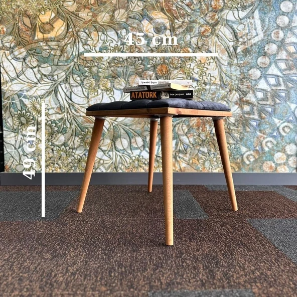 DTM HOME Kare Antrasit Ahşap Çerçeveli Kapitone Puf Bench - 3