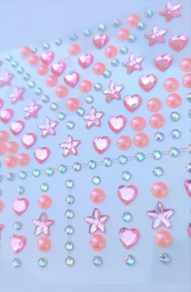 Açık Pembe İnci, Yıldız, Kalpli Model 159 Adet Işıltılı Yüz Ve Vücut Taşı Sticker - 2