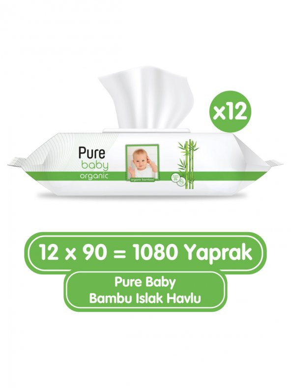 Pure Baby Organik Bambu Özlü Islak Havlu 12x90 (1080 Yaprak)