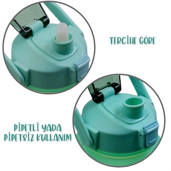 BottleBoss Kare Spor Model Taşıma Askılı Pipetli Motivasyon Matarası 1,5 Litre Sticker HEDİYELİ Yeşil - 4