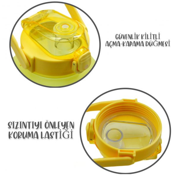 BottleBoss Kare Spor Model Taşıma Askılı Pipetli Motivasyon Matarası 1,5 Litre Sticker HEDİYELİ Sarı - 3