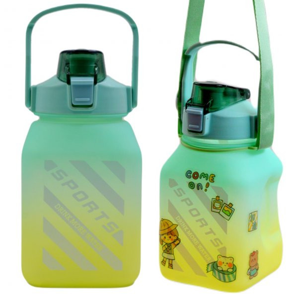 BottleBoss Kare Spor Model Taşıma Askılı Pipetli Motivasyon Matarası 1,5 Litre Sticker HEDİYELİ Yeşil - 6