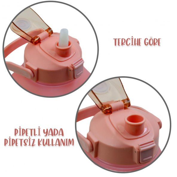 BottleBoss Kare Spor Model Taşıma Askılı Pipetli Motivasyon Matarası 1,5 Litre Sticker HEDİYELİ Pembe - 4