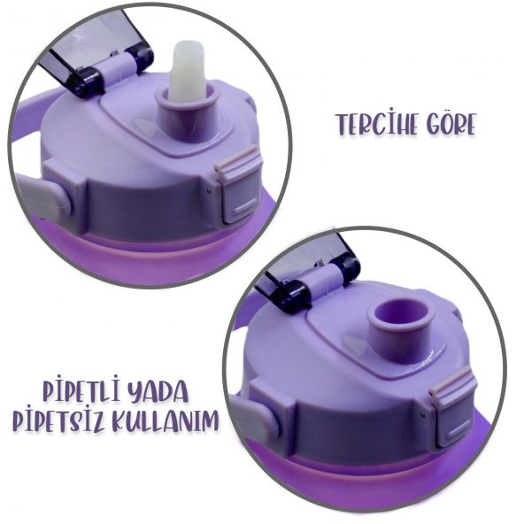 BottleBoss Kare Spor Model Taşıma Askılı Pipetli Motivasyon Matarası 1,5 Litre Sticker HEDİYELİ Mor - 4