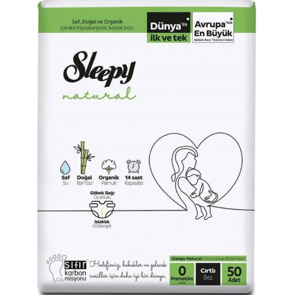 Sleepy Natural Bebek Bezi 0 Numara Prematüre 50 Adet 2 Haftalık Paket - 1