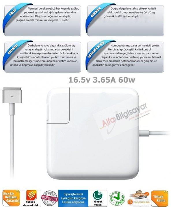 MacBook Pro Retina 13" A1502 (Late 2013, Mid 2014, Early 2015)  ADAPTÖR ŞARJ CİHAZI MAGSAFE2 SIFIR ADAPTOR A++