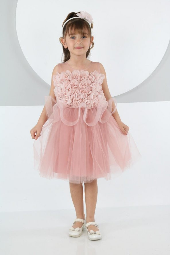 Summer Rose Pudra Kız Çocuk Abiye Elbise LP-23SUM-012