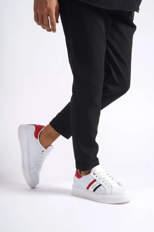 KB-036 Bağcıklı Beyaz Kırmızı Günlük Erkek Ayakkabı ürün görseli 1