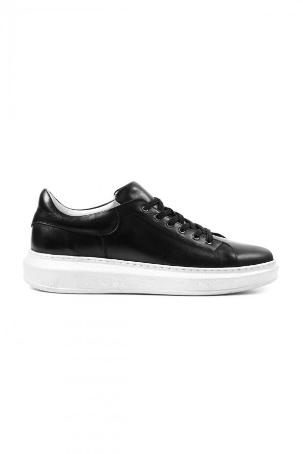 Tezcan Strada Siyah Deri-Beyaz Taban Hakiki Deri Erkek Spor (Sneaker) Ayakkabı
