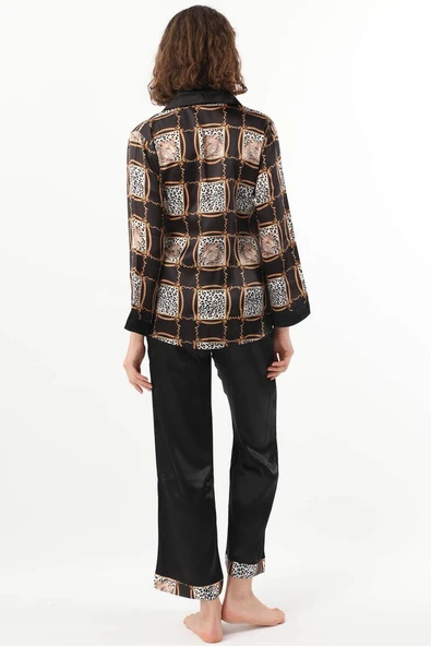 Kadın Leopar Desenli Pijama Takımı Siyah - 6