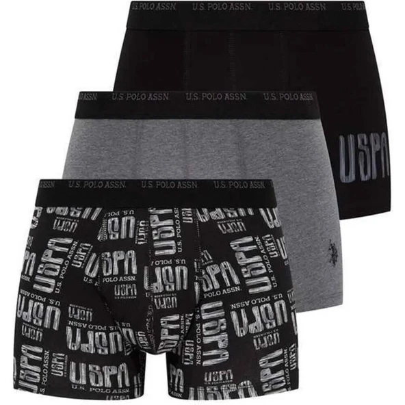 U.S. Polo Assn. Erkek 3 Lü Desenli Boxer Set Antrasit-Siyah-Gri