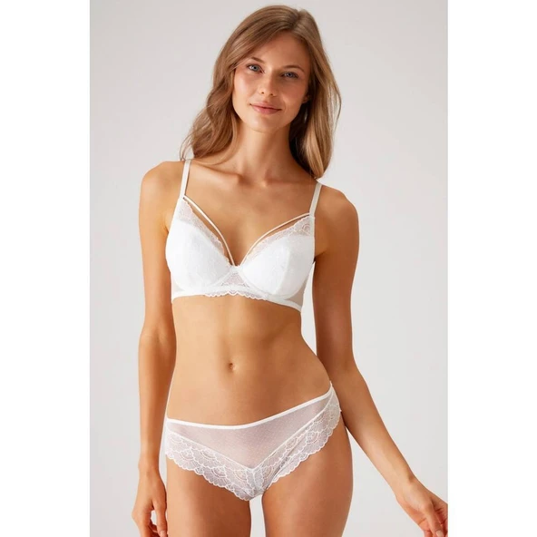 Pierre Cardin Dantelli Balenli Pedli Sütyen Takım Ekru ürün görseli 1