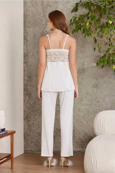 Pierre Cardin Dantelli Sabahlıklı Penye Pijama Takımı Ekru - Resim 3