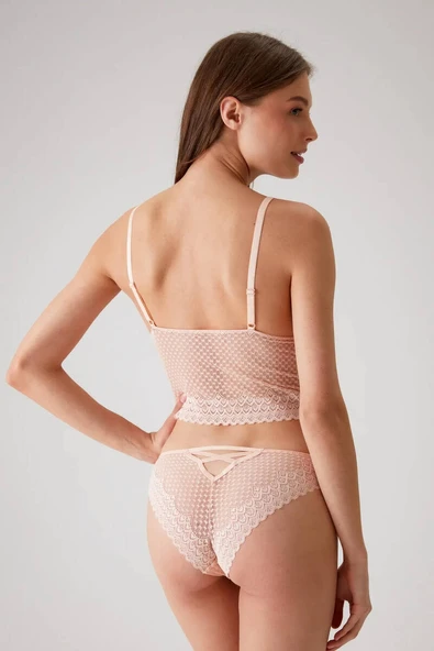 Pierre Cardin Şerit Detaylı Dantelli Sütyen Takım Somon - Resim 3