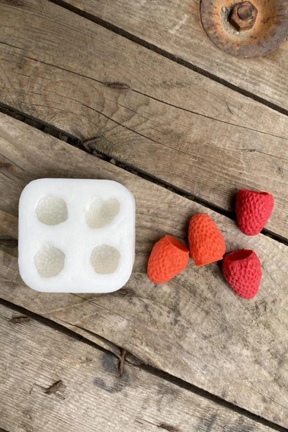 Çilek Dörtlü Mum Kalıbı ( Silikon ) 1 Adet - Resim 4