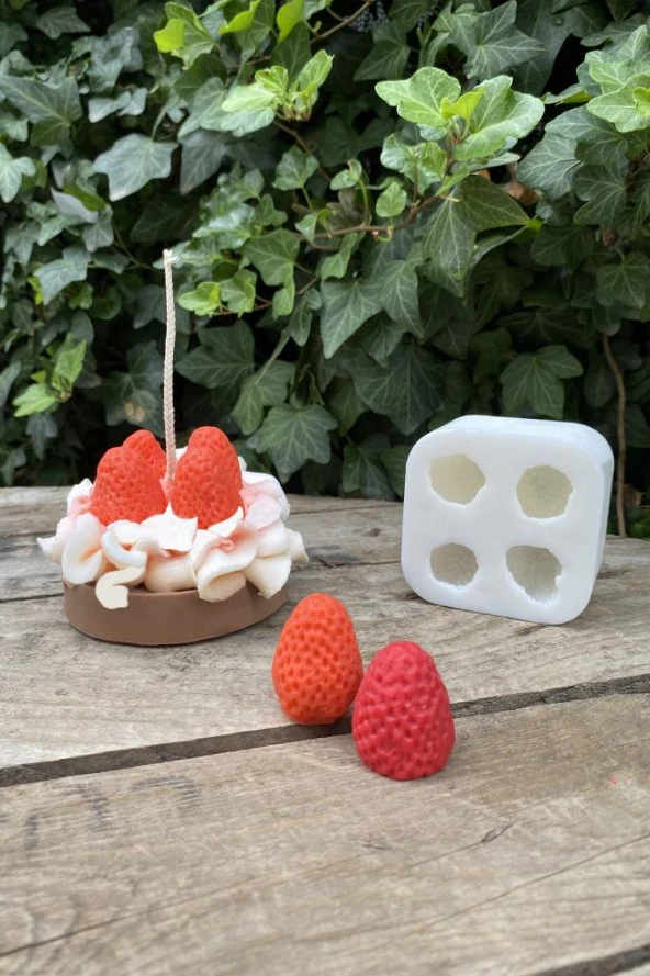 Çilek Dörtlü Mum Kalıbı ( Silikon ) 1 Adet - Resim 6