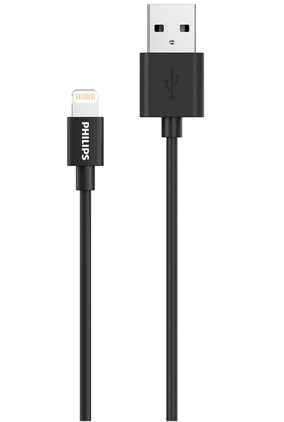 Philips DLC3106 MFI Apple Lisanslı USB-A Lightning Şarj Kablosu 2m, Siyah ürün görseli 1