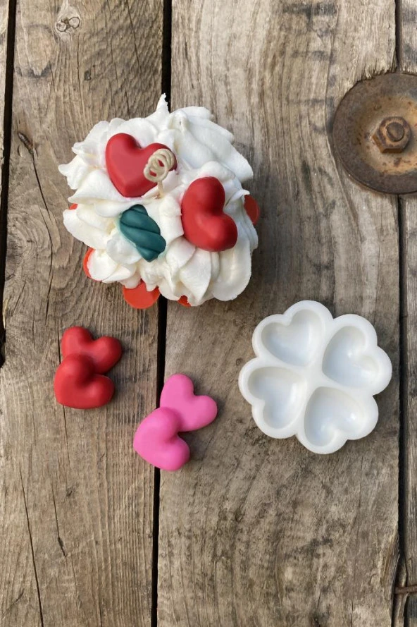 Kalp Mini Dörtlü Mum Kalıbı (Silikon) (1 Adet) - Resim 2