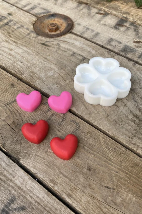 Kalp Mini Dörtlü Mum Kalıbı (Silikon) (1 Adet) - Resim 5