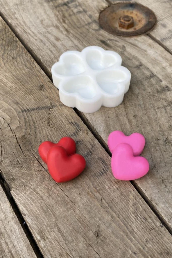 Kalp Mini Dörtlü Mum Kalıbı (Silikon) (1 Adet) - Resim 6