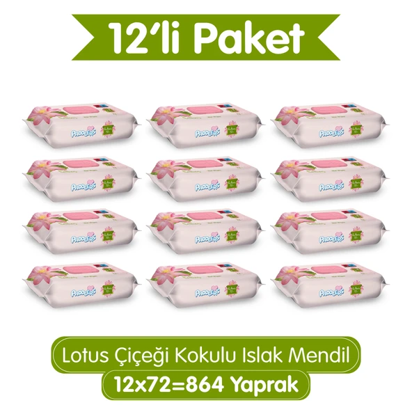 Paddlers Lotus Çiçeği Kokulu Islak Mendil 12x72 li Koli (864 Yaprak) ürün görseli 1