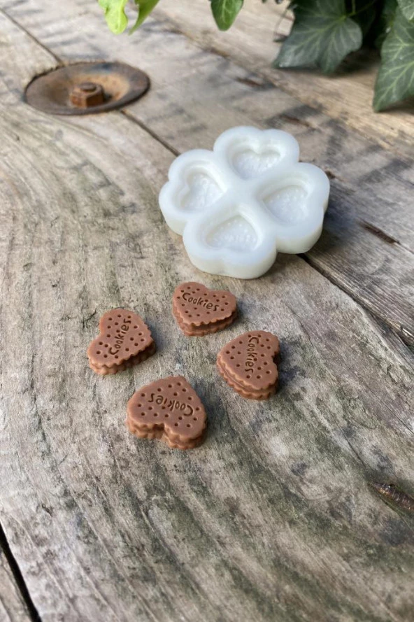 Kalp Bisküvi Dörtlü Mum Kalıbı (Silikon) (1 Adet) - Resim 2