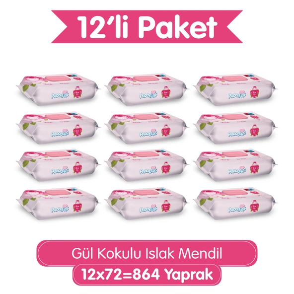 Paddlers Gül Kokulu Islak Mendil 12x72 li Koli (864 Yaprak) ürün görseli