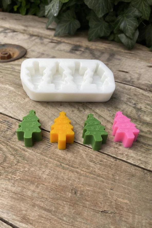 Çam Ağacı Mini Dörtlü Mum Kalıbı (Silikon) (1 Adet) - 3