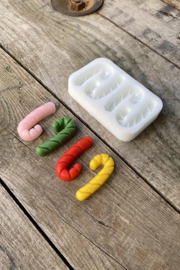 Baston Şeker Mini Dörtlü Mum Kalıbı ( Silikon ) 1 Adet - Resim 5