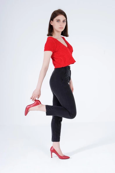 Hakiki Deri Kadın Stiletto Sivri Burunlu İnce Topuklu Ayakkabı - Resim 9