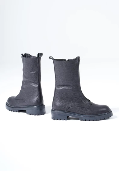 Hakiki Deri Kadın Bot Önden Fermuarlı Tırtıklı Tabanlı Kışlık 46.057 - 7