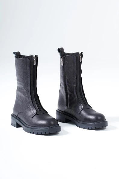 Hakiki Deri Kadın Bot Önden Fermuarlı Tırtıklı Tabanlı Kışlık 46.057 - 2