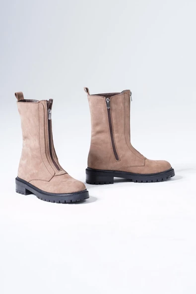 Hakiki Deri Kadın Bot Önden Fermuarlı Tırtıklı Tabanlı Kışlık 46.057 - 9