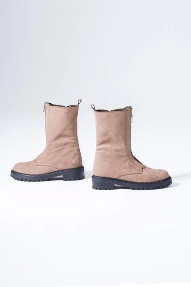 Hakiki Deri Kadın Bot Önden Fermuarlı Tırtıklı Tabanlı Kışlık 46.057 - 12