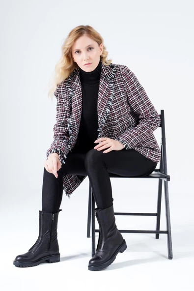 Hakiki Deri Kadın Bot Önden Fermuarlı Tırtıklı Tabanlı Kışlık 46.057 - 3