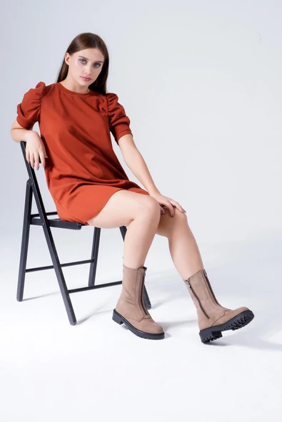 Hakiki Deri Kadın Bot Önden Fermuarlı Tırtıklı Tabanlı Kışlık 46.057 - 10