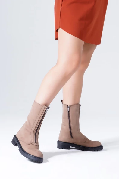 Hakiki Deri Kadın Bot Önden Fermuarlı Tırtıklı Tabanlı Kışlık 46.057 - 8