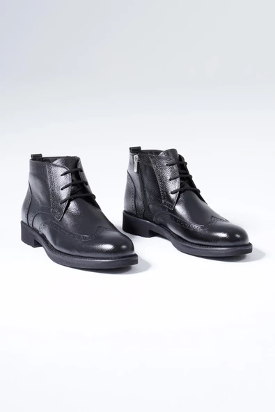 Hakiki Deri Erkek Klasik Bot Bağcıklı Fermuarlı Kışlık Ayakkabı - Resim 10