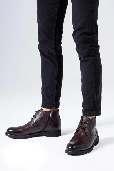 Hakiki Deri Erkek Klasik Bot Bağcıklı Fermuarlı Kışlık Ayakkabı - Resim 6