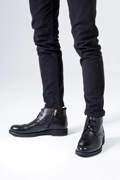 Hakiki Deri Erkek Klasik Bot Bağcıklı Fermuarlı Kışlık Ayakkabı - Resim 7