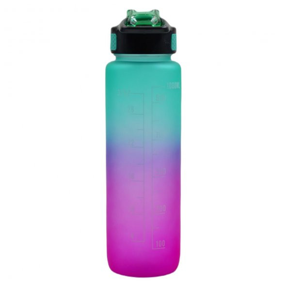 BottleBoss Renk Geçişli Sızdırmaz Kapak Motivasyon Matarası 1 Litre Sticker HEDİYELİ Yeşil - 6