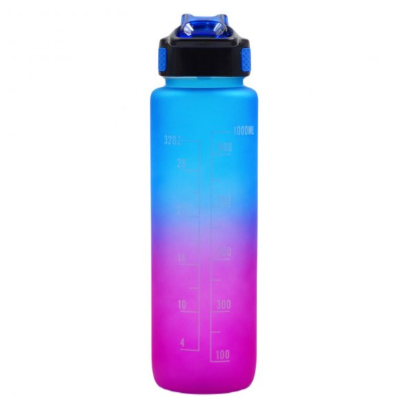 BottleBoss Renk Geçişli Sızdırmaz Kapak Motivasyon Matarası 1 Litre Sticker HEDİYELİ Mavi - 6