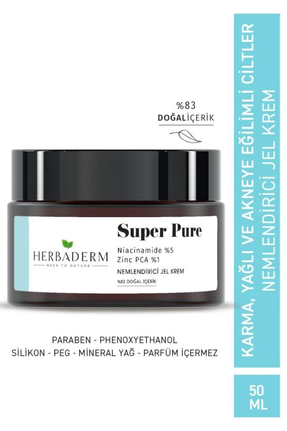 Herbaderm Super Pure - Gözenek Sıkılaştırıcı, Sivilce Ve Leke Karşıtı Nemlendirici Jel Krem 50 ml