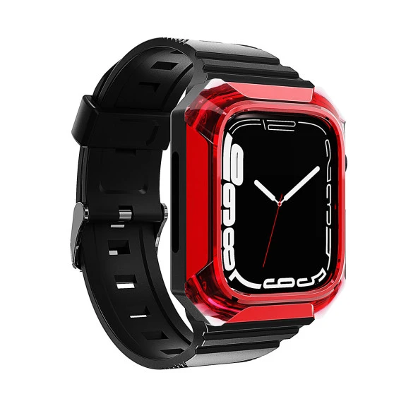Apple Watch 40mm Zore KRD-88 Sert PC Kasa Koruyuculu Silikon Kordon Saat Değildir.  Kırmızı