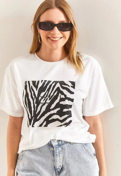 Baskılı Basic Bisiklet Yaka Örme T-Shirt- Önü Siyah - 2