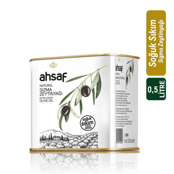AHSAF Soğuk Sıkım Natürel Sızma Zeytinyağı 500 ml - Teneke